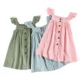 Premium Quality - Baby Girls Linen Dress Summer Solid Spaghetti Strap Sleeveless Kids Girls Clothing - Couture - High-end.