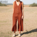 ZANZEA Women Summer Cotton Linen Sleeveless Jumpsuit Loose Casual V Neck Solid Playsuit. 