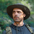 Men Bucket Hat Letter Embroidery Leather Label Cowboy Hat Waterproof Outdoor Hiking Fishing Cap Light 8cm Brim Anti-UV Sun Hat.