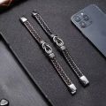 2024 High Quality Infinity Knot Leather Wristband Bracelet Pulsera Stainless Steel Magnetic Clasp Braided Leather Bracelet For Men.