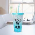 ice Broken glass personal drinking mug with straw.