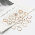 17Pcs/Set Boho Luxury Clear Crystal Stone Wedding Ring Set for Women Water Drop Flowers Sun Cluster Retro Geometric Knuckle Rings Jewelry Gift.