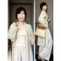 Loose lazy sweater jacket women 2024 new autumn and winter white knitted cardigan for outerwear medium to long style.