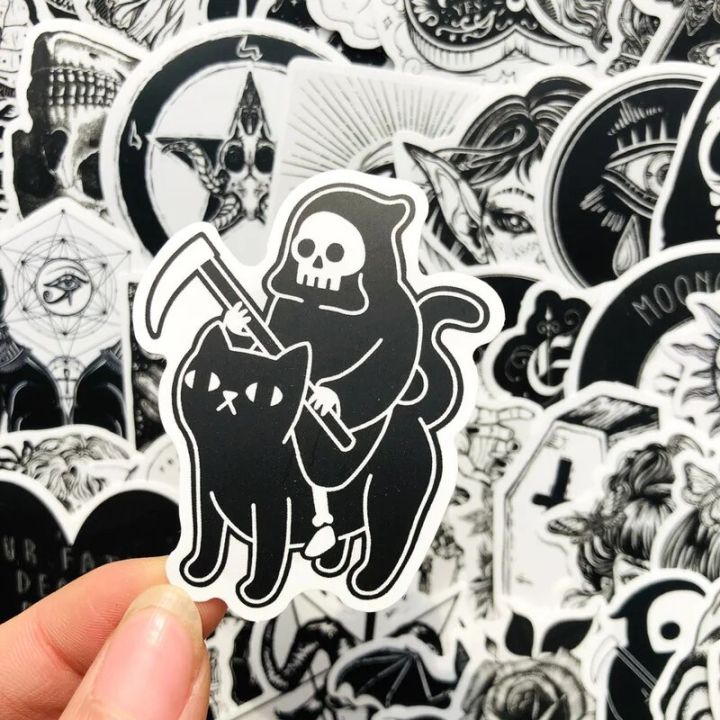 50Pcs/Pack Black White Gothic Style Horror Thriller Stickers Cool Pegatina for DIY Laptop Skateboard Guitar Car Decals Sticker