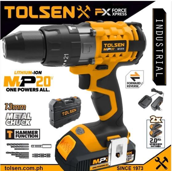 Tolsen 20v Li Ion Cordless Impact Drill 13mm Chuck Include 2 Battery