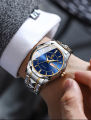 BINBOND  B5552  Silver & Golden Stainless Steel  Fashion Day Date Analog  Wrist Watch For Men - RoyalBlue Silver & Golden. 