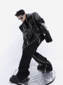 Black Piano Face Leather Cool Chic Coat Man Boy's Tech Wear Jacket Punk Rock Festival Stage Show TV Singers Guitar Drums Unifo. 