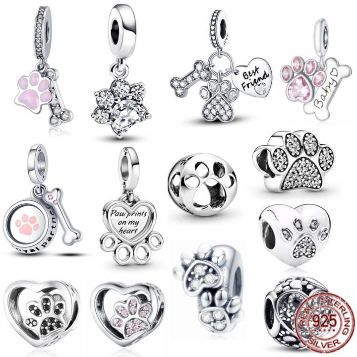 Pet Paw Print Bone Dangle Charm Authentic 925 Sterling Silver Bead Fit Original Pandora Bracelet Necklace Jewelry For Women