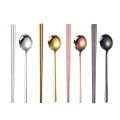 Korean Long Handle Chopsticks Spoon Cutlery Set Reusable Stainless Steel Non-slip Sushi Sticks Food soup Spoon Dinnerware Set. 