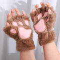 Winter Warm Cartoon Cat Paw Gloves For Women Girls Thermal Fingerless Gloves Cute Soft Short Plush Half Finger Gloves 1Pair. 