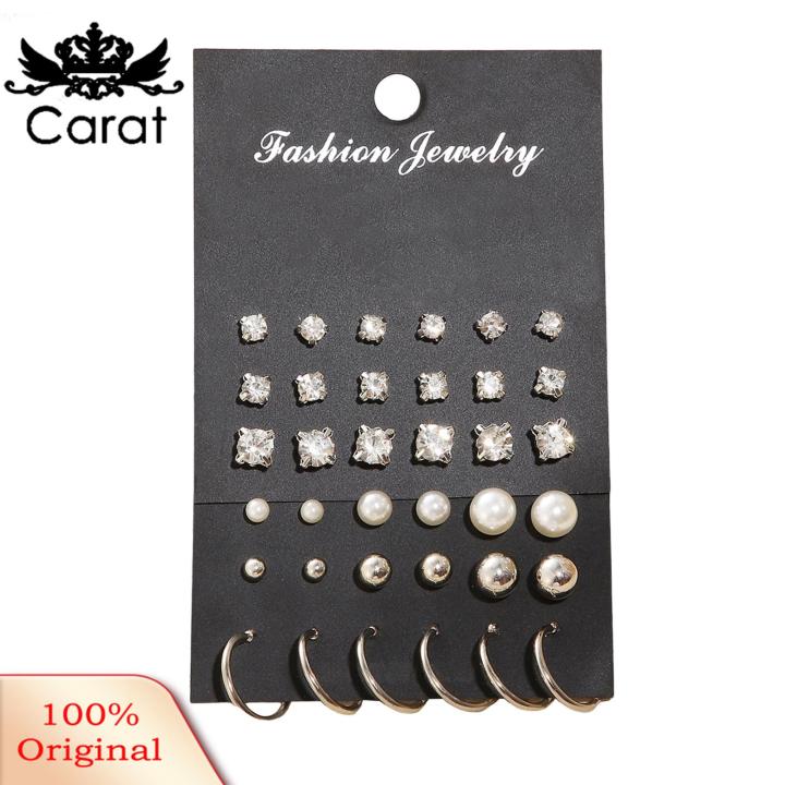 Carat Cubic Zirconia Stud Earrings 18 Pairs Women's Stud Earrings Set with Cubic Zirconia Faux Pearl Elegant Hoop Earrings for Prom Party Daily Wear Lady Ear Jewelry in Various Sizes Minimalist Style