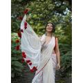 White Color Tercel Achol 12 Hand Half Silk Saree For women.