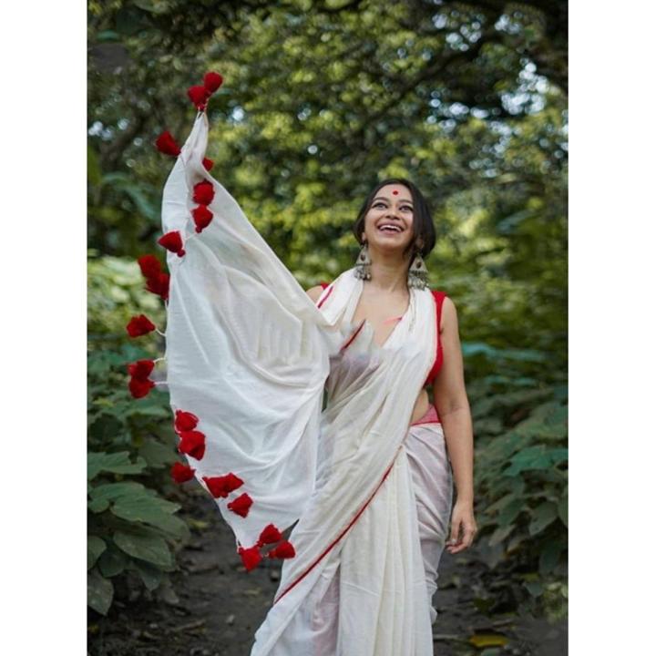 White Color Tercel Achol 12 Hand Half Silk Saree For women