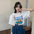 IELGY Korean style white cartoon print short sleeve t-shirt women loose. 