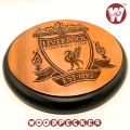 Liverpool logo Sports wall matt Black border  8x8/ 12x12 inch Round engraved mahogany wood. 