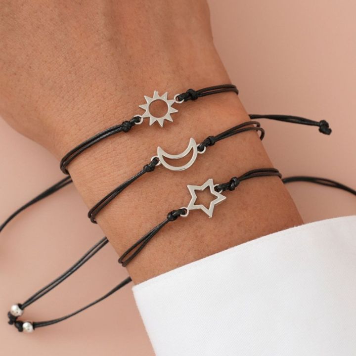 2024%20New%20Friendship%20Card%20Bracelet%20Fashionable%20and%20Personalized%20Alloy%20Oil%20Drop%20Sun%20Moon%20Star%20Wax%20Rope%20Woven%20Bracelet%203-piece%20Set%20-%20Image%202