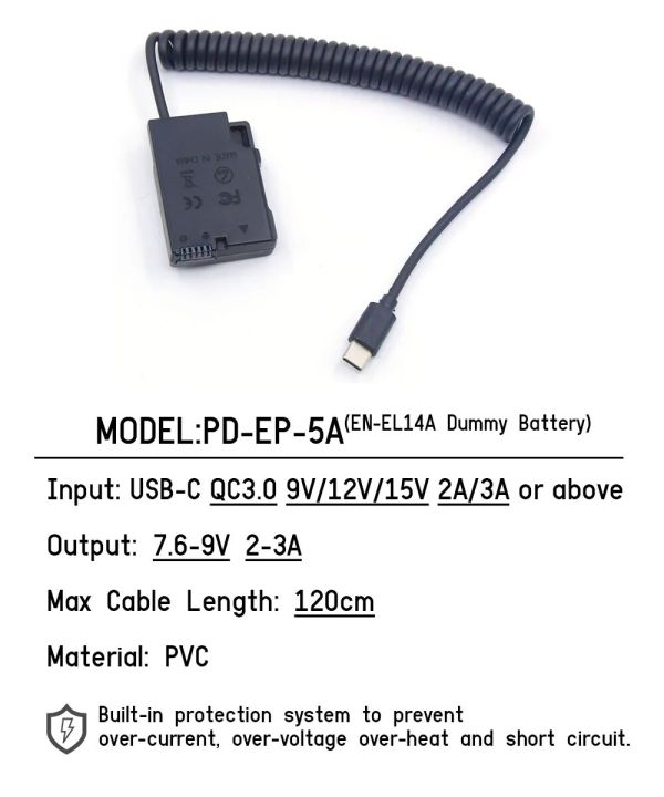 USB%20C%20PD%20EN-EL14A%20Dummy%20Battery%20EP-5A%20Mobile%20Power%20Adapter%20Cable%20For%20Nikon%20D3100%20D3200%20D3300%20D3400%20D3500%20D5100%20D5200%20D5300%20D5500%20-%20Image%202