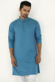 Masculine Cyan Jacquard Slim Fit Casual Panjabi For Men. 