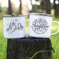 Mountain Camping Adventure Print Enamel Creative Coffee Water Milk Cups Camping Mugs Handle Drinkware Vacation Hiking Mug Gifts.