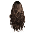 European and American Style Wig Black Brown with Bangs Big Wave Long Curly Hair Chemical Fiber Curls Highlighting Wig, Easy to Use. 