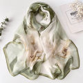 Gradient Lily Print Pretty Women Elegant Chiffon Georgette Bandana Scarf Summer Beach Sunscreen Thin Shawl.
