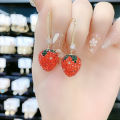 High-end diamond-encrusted red strawberry earrings Trendy niche personality simple super fairy net red ear hooks Fashion earrings.