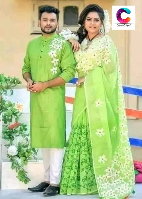 Occasional%20Dress/Couple%20Set/Matching%20Dress/Traditionally%20Dress/Sari%20And%20Panjabi%20-%20Image%202