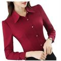 Fashion Korean Slim Red Office Shirt Autumn Women Lapel Long Sleeve Single Breasted Working Clothes Blusas Elegant Ma'am Top 2XL.