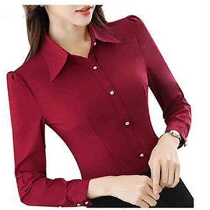 Fashion%20Korean%20Slim%20Red%20Office%20Shirt%20Autumn%20Women%20Lapel%20Long%20Sleeve%20Single%20Breasted%20Working%20Clothes%20Blusas%20Elegant%20Ma'am%20Top%202XL%20-%20Image%203