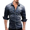Denim TShirt Men 2022 Mes Cotton Jeans TShirt Fashion Autumn Slim Long Sleeve Male Cowboy Shirt Stylish Wash Slim Tops. 