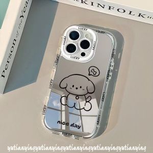 Bilashmart Creative Cute Cartoon Puppy Kitten Couples Case Compatible for IPhone 16 11 15 13 14 12 Pro Max 7Plus XR 8 16 15 Plus XS X Max SE 2020 Luxury Bracelet Make Up Mirror Case