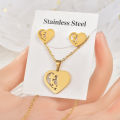 Fashion Jewelry Set Women Non Tarnish 18K Gold Stainless Steel Heart Pendant Necklace And Earrings Set For Couple Gift. 