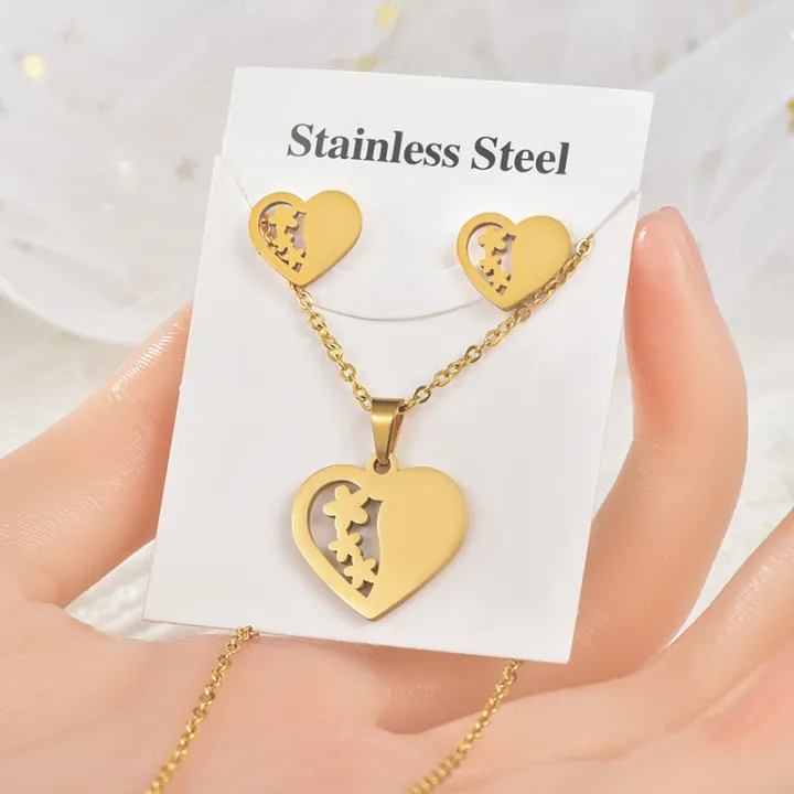 Fashion%20Jewelry%20Set%20Women%20Non%20Tarnish%2018K%20Gold%20Stainless%20Steel%20Heart%20Pendant%20Necklace%20And%20Earrings%20Set%20For%20Couple%20Gift%20-%20Image%206