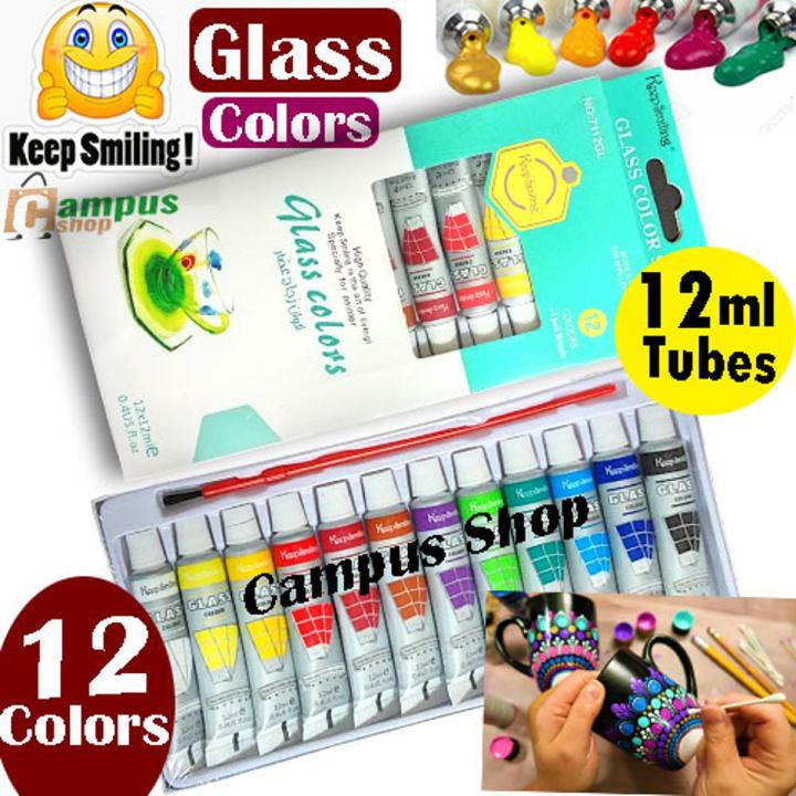 Keep Smiling Glass Colour Paints 12 colors 12ml Tube Pack for Glass Painting