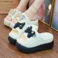 2024 Eva slippers bowknot women's outdoor green slides sweet backless beach shoes woman wedged platform mules elevator slippers.