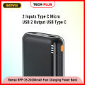 Remax RPP-26 20000mAh Powerbank 2 Inputs Type C Micro USB 2 Output USB Type C Fast Charging Power Bank for Smartphones. 