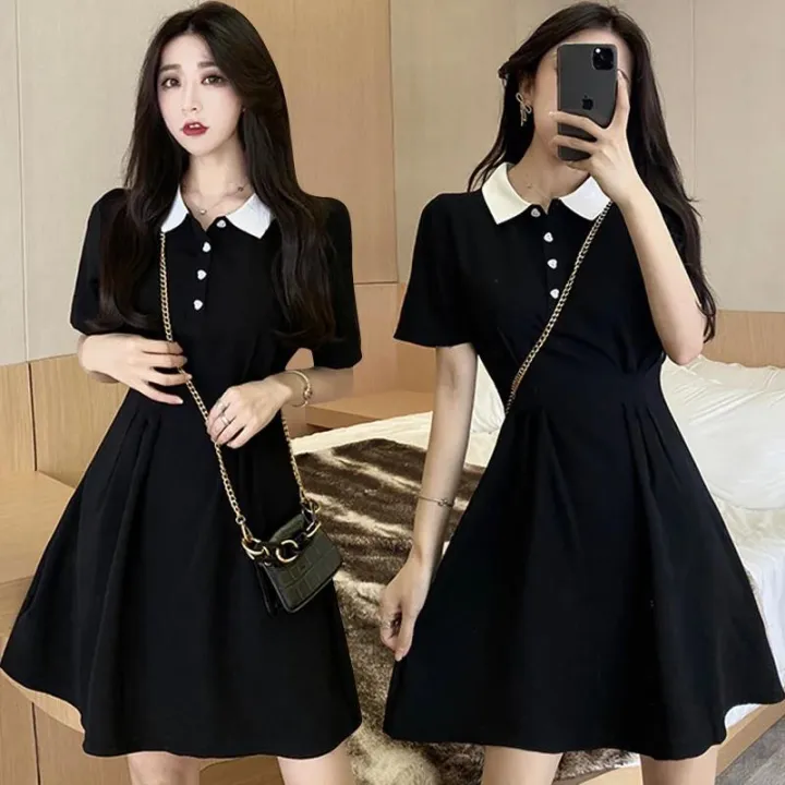 Black%20Dress%20French%20Style%20Women%20Waist%20Shaping%20Polo%20Collar%20Waist%20Connector%20Mini%20Personality%20Frock%20Summer%20College%20Leisure%20Style%20-%20Image%204