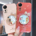 For OPPO A38 4G / A18 4G Back Cover with Bowknot Mirror Luxury 6D Plating Square Bumper Girls Makeup Casing Shiny Soft Silicone Full Camera Protection Pouch. 