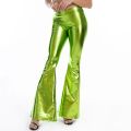 Women Girls PU Leather Metallic Pants Shiny Holographic Flare Pants Bodycon Elastic Waist Bell Bottom Trousers Clubwear. 