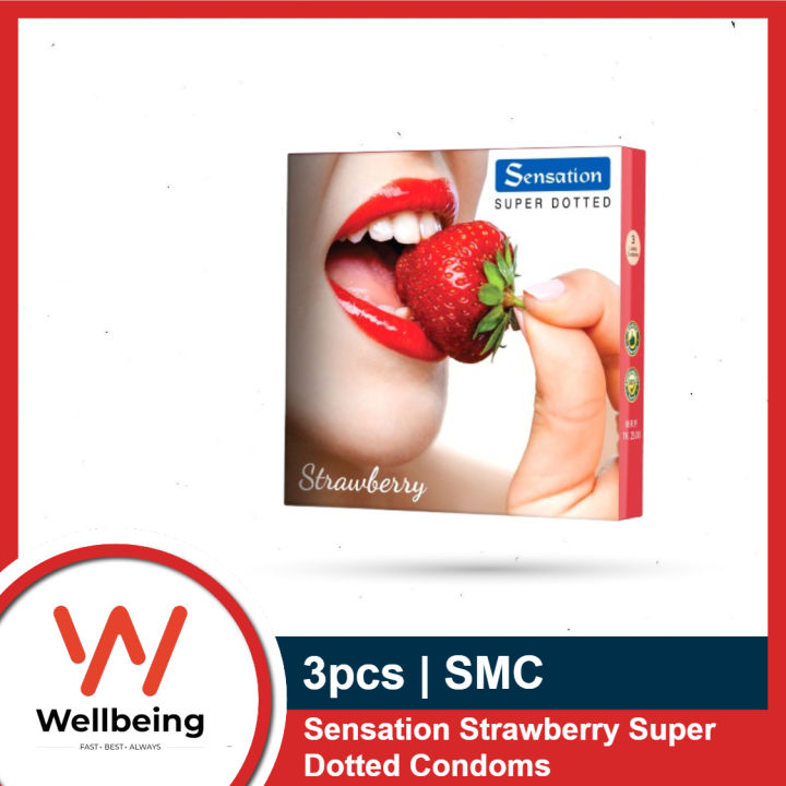 Sensation Strawberry Flavor Super Dotted Condoms for Men 3pcs