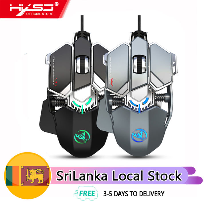 HXSJ J600 Mechanical Wired Mouse Gaming Mouse for Gamer PC Laptop Desktop 9 Key RGB Light Effect Mouse Six Adjustable 6400 DPI Programmable Breathing Backlit（Black）