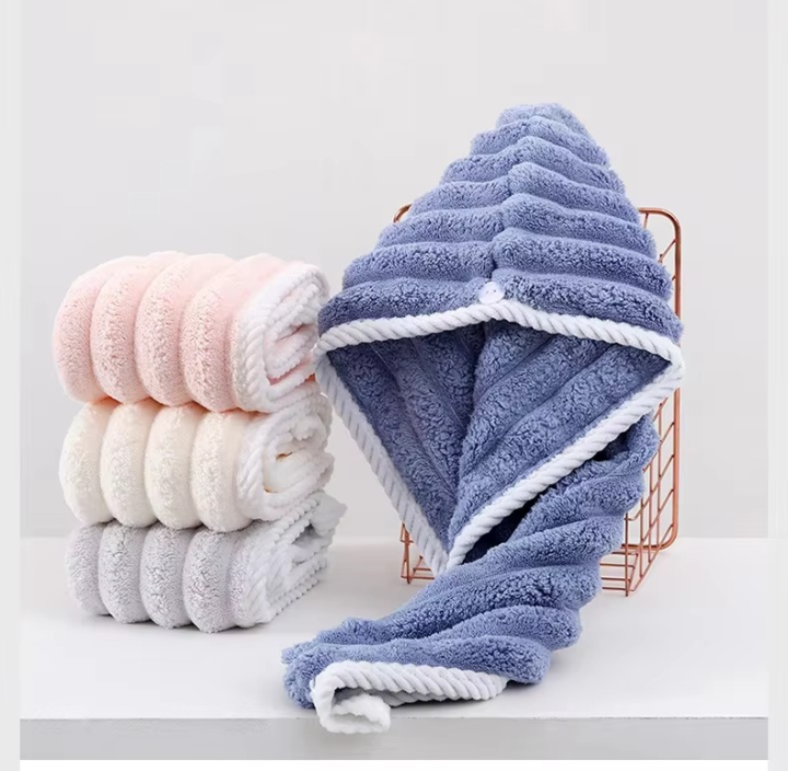 Women's Thickened Coral Fleece Hair Drying Towel Quick-Dry Turban Wipe Cap for Home or Travel