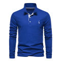 AIOPESON 2023 New Men's Deer Embroidery Polo Shirts Solid Color Long Sleeve Social Business Male.