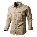 Men Cotton Military Shirts Mens Long Sleeve Casual Tactical Shirt Male Cargo Work Shirts Working Shirts Slim Fit Business Tops. 