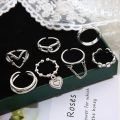 Enacolor 7Pcs/Set Vintage Retro Love Heart Silver Set Open Rings for Women Personality Girl Adjust Accessories.