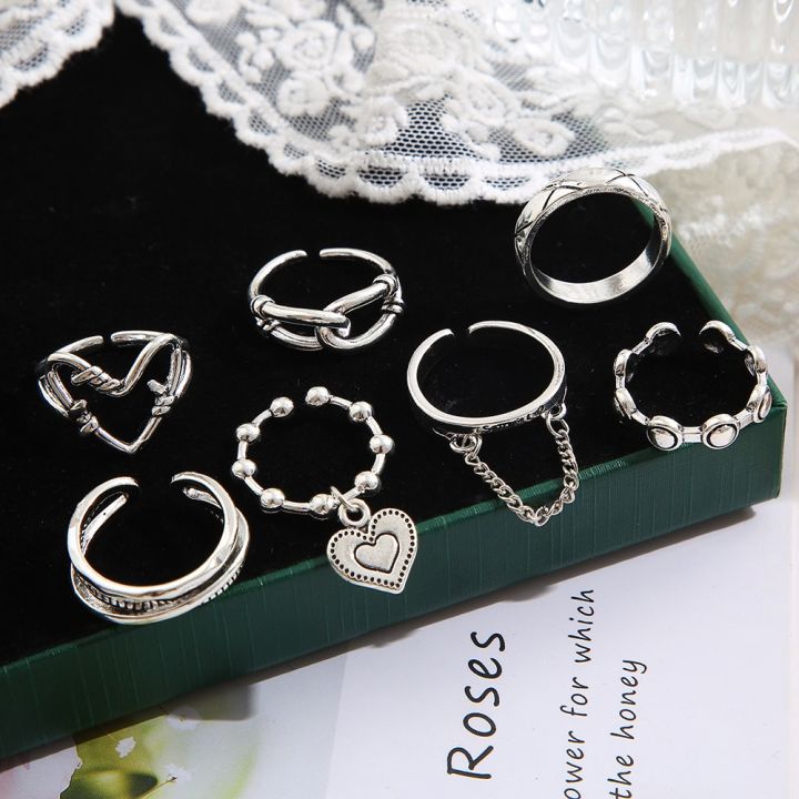 Enacolor%207Pcs/Set%20Vintage%20Retro%20Love%20Heart%20Silver%20Set%20Open%20Rings%20for%20Women%20Personality%20Girl%20Adjust%20Accessories%20-%20Image%203