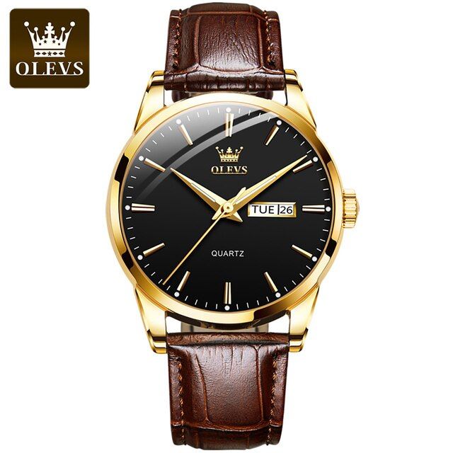 Olevs 6898 Brown PU Leather Analoge Wrist Watch For Men