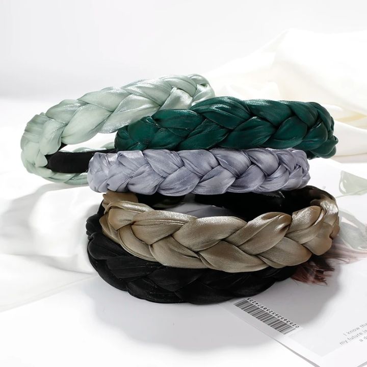 Trendy Solid Color Silk Width Cross Braid Hair Accessories Hair Hoop Temperament Adult Hair Bands for Women Hairband Headwear