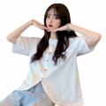 Korean Style Chiffon Shirt Women Solid Button Irregular Short Sleeve Top.