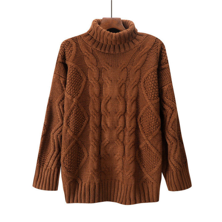 Autumn%20and%20Winter%20Korean%20Style%20Loose%20High%20Collar%20Cable-Knit%20Pullover%20Sweater%20Women's%20Thicken%20Lazy%20Style%20Knitwear%20Sweater%20Coat%20-%20Image%202